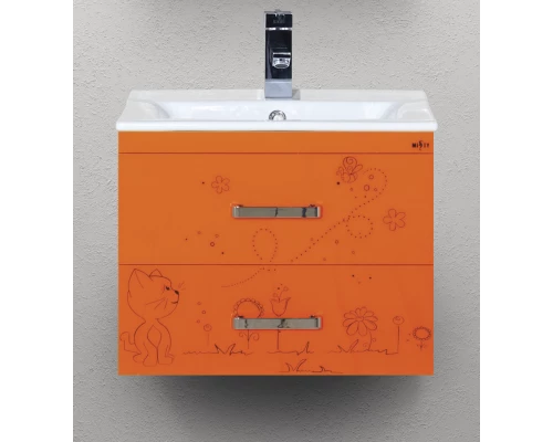 Тумба под раковину Misty Kitty 50 с 2-мя ящиками апельсиновый фреш Л-Кит01050-13П2Я