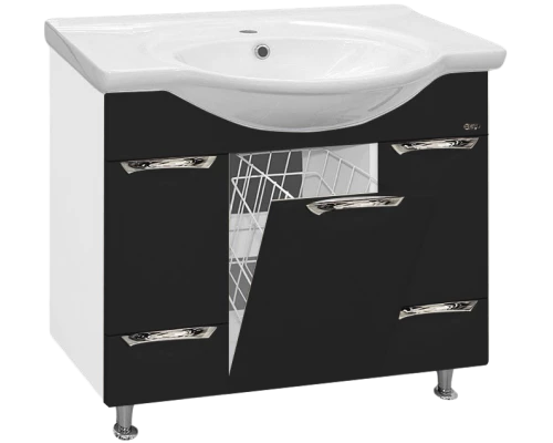 Тумба под раковину Misty Жасмин 95 с 2-мя ящиками и Б/К черная эмаль П-Жас01095-021К2Я