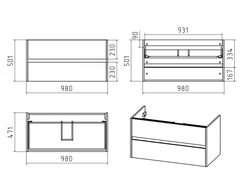 Тумба под раковину Misty Алиса - 100 с 2 ящ. подвесная Э-Али01100-011П2Я