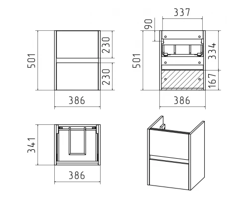 Тумба под раковину Misty Алиса - 40 с 2 ящ. подвесная Э-Али01040-011П2Я