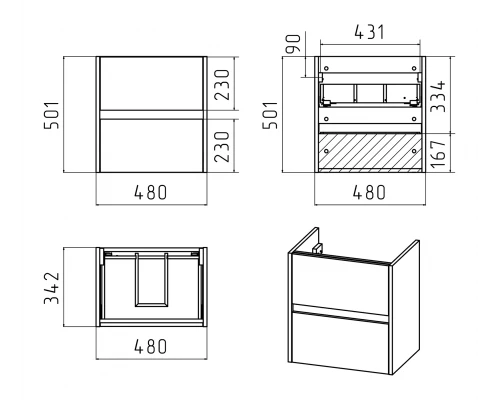 Тумба под раковину Misty Алиса - 50 с 2 ящ. подвесная Э-Али01050-011П2Я