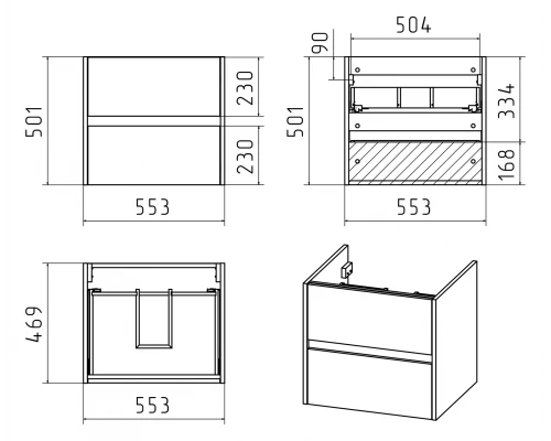 Тумба под раковину Misty Алиса - 58 с 2 ящ. подвесная Э-Али01058-011П2Я