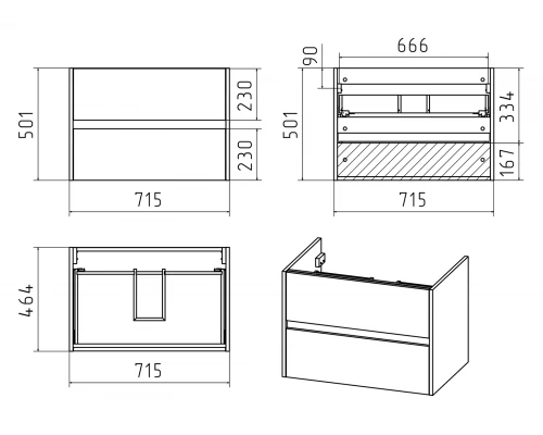 Тумба под раковину Misty Алиса - 75 с 2 ящ. подвесная Э-Али01075-011П2Я