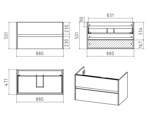 Тумба под раковину Misty Алиса - 90 с 2 ящ. подвесная Э-Али01090-011П2Я