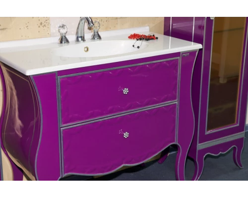 Тумба под раковину Misty Анжелика - 100 Тумба сиреневая сусальное серебро с 2 ящ./столешница Л-Анж01100-4112Я