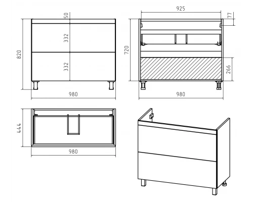 Тумба под раковину Misty Атлантик - 100 с 2 ящ. (белая) П-Атл-01100-0112Я