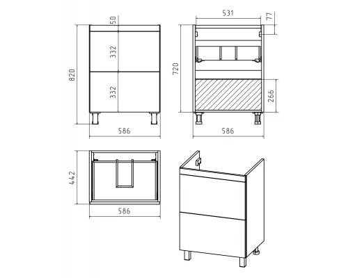 Тумба под раковину Misty Атлантик - 60 с 2 ящ. (белая) П-Атл-01060-0112Я