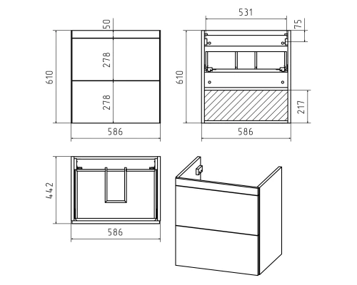 Тумба под раковину Misty Атлантик - 60 с 2 ящ. подвесная (серый камень) П-Атл-01060-501П2Я