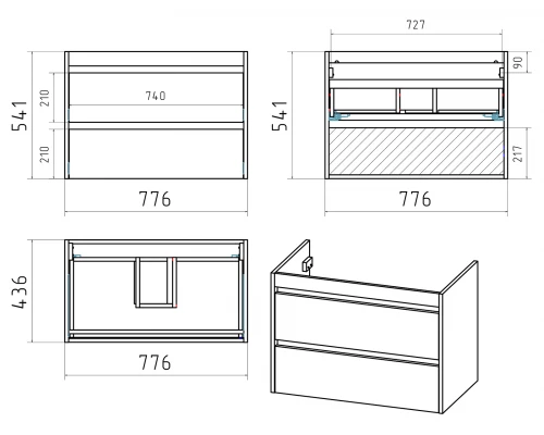 Тумба под раковину MISTY Brevita Balaton - 80 подвесная (комбинированная)