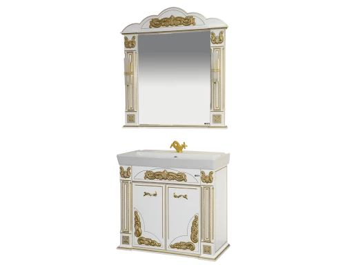 Тумба под раковину Misty Барокко 100 Тумба прямая белая патина Л-Бар01100-013Пр