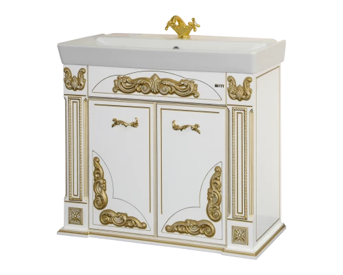 Тумба под раковину Misty Барокко 100 Тумба прямая белая патина Л-Бар01100-013Пр