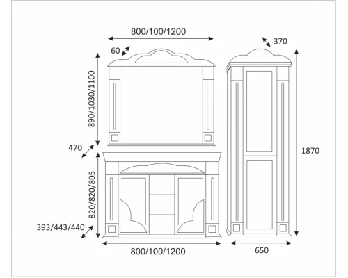 Тумба под раковину Misty Барокко 120 тумба с 3-мя ящ белая патина Л-Бар01120-0133Я