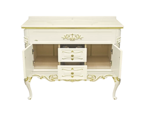 Тумба под раковину Misty Bianco 90 с 2-мя ящиками бежевая сусальное золото Л-Бья01090-3812Я