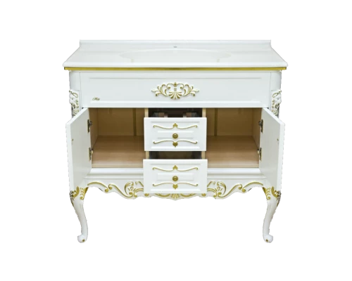 Тумба под раковину Misty Bianco 80 с 2-мя ящиками бежевая сусальное золото Л-Бья01080-3812Я