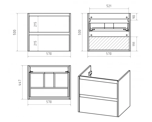 Тумба под раковину Brevita Dallas - 60 подвесная