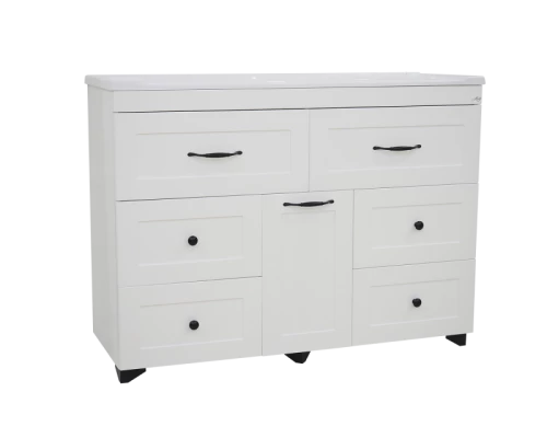 Тумба под раковину Misty Дуэт - 120 Тумба белая матовая с 6 ящ. + Б/К П-Ду011206я01-1