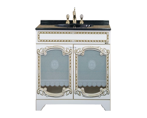 Тумба под раковину Misty Элис - 80 Тумба прямая белая патина стекло/столешница Л-Эли01080-013Пр