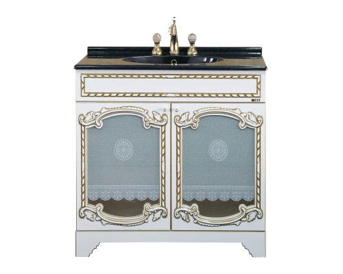 Тумба под раковину Misty Элис - 90 Тумба прямая белая патина стекло/столешница Л-Эли01090-013Пр