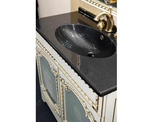 Тумба под раковину Misty Элис - 80 Тумба прямая белая патина стекло/столешница Л-Эли01080-013Пр