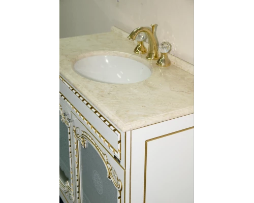 Тумба под раковину Misty Элис - 80 Тумба прямая белая патина стекло/столешница Л-Эли01080-013Пр