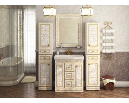 Тумба под раковину Misty Fresko 75 с 3-мя ящиками белая патина Л-Фре01075-01173Я