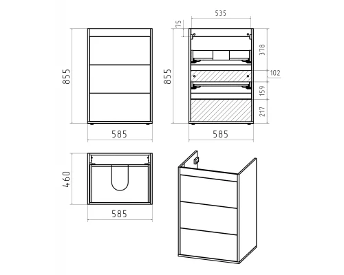Тумба под раковину Brevita Grafit - 60 под стиральную машину (графит)