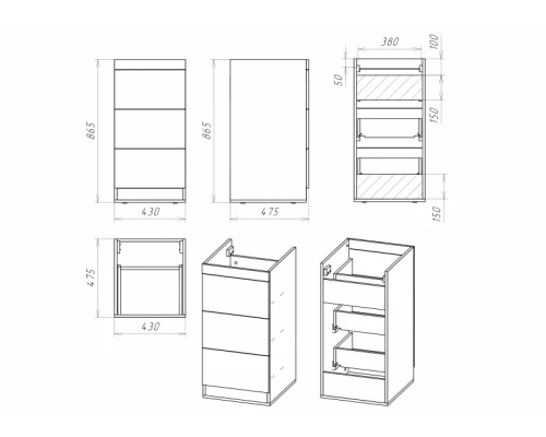 Тумба под раковину Misty Куба - 50 с 3 ящ. под стиральную машину П-Куб01050-0113Я