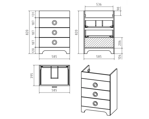 Тумба под раковину Misty Лейла - 60 с 3 ящ. белая Пр-Лей01060-013Я