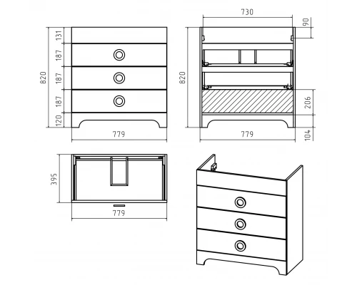 Тумба под раковину Misty Лейла - 80 с 3 ящ. белая Пр-Лей01080-013Я