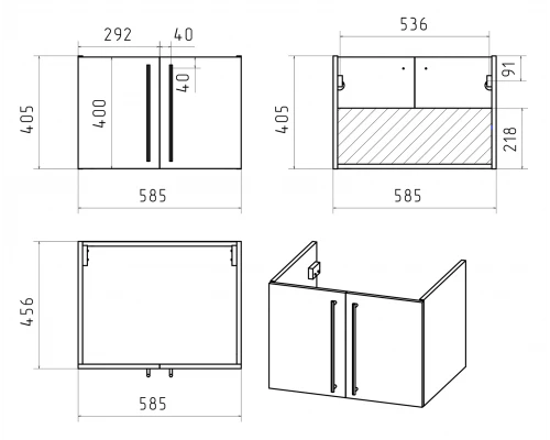 Тумба под раковину Brevita Rock - 60 подвесная (темно-серая)