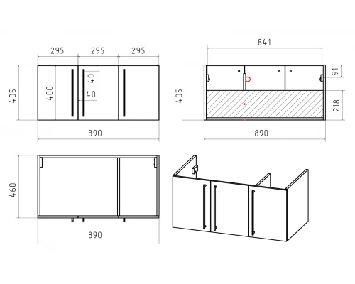 Тумба под раковину Brevita Rock - 90 подвесная (светло-серая)