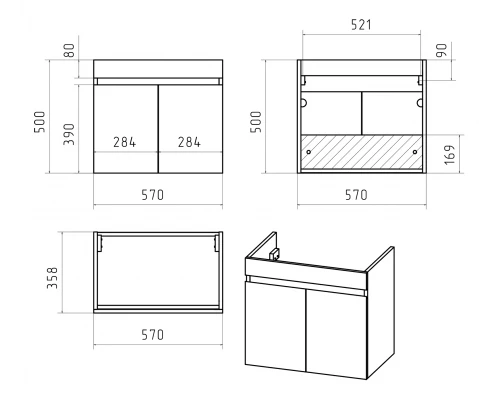 Тумба под раковину Misty Ронда - 60 подвесная