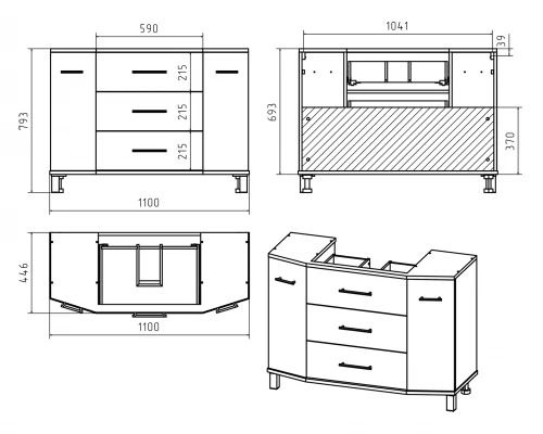 Тумба под раковину Misty Терра - 110 с 3 ящ. белая П-Тер01110-0113Я