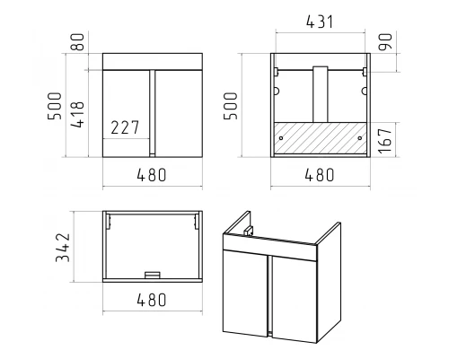 Тумба под раковину Misty Торос - 50 подвесная (серый мрамор)