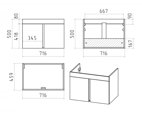 Тумба под раковину Misty Торос - 75 подвесная (серый мрамор)