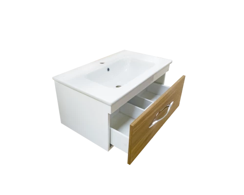 Тумба под раковину Misty Турин -100 Тумба подвесная орех глянец/белый П-Тур01100-96141ЯП