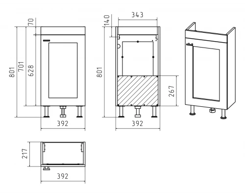 Тумба под раковину Misty Урал - 40 прямая со стеклом Э-Ура-01040-021Н