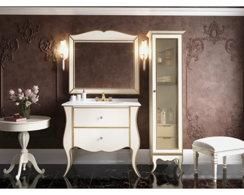 Зеркало Misty Анжелика - 100 Зеркало белое сусальное золотосо светильниками Л-Анж02100-391Св