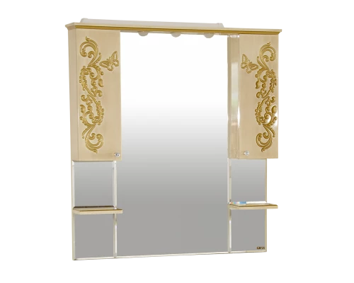 Зеркальный шкаф Misty Бабочка -120 Зеркало-шкаф (свет) бежевое патина Л-Баб04120-033Св