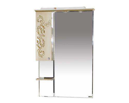 Зеркальный шкаф Misty Бабочка - 75Зеркало-шкаф лев.(свет) бежевое патина Л-Баб04075-033СвЛ