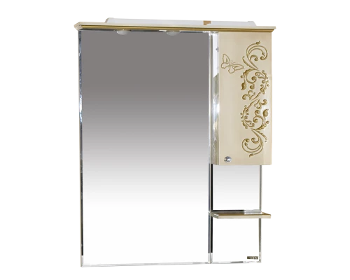Зеркальный шкаф Misty Бабочка - 90 Зеркало-шкаф прав.(свет) бежевое патина Л-Баб04090-033СвП