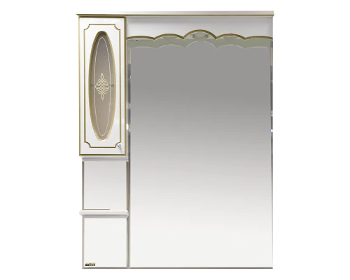Зеркальный шкаф Misty Монако - 90 Зеркало - шкаф лев. белая патина/стекло Л-Мнк02090-013Л