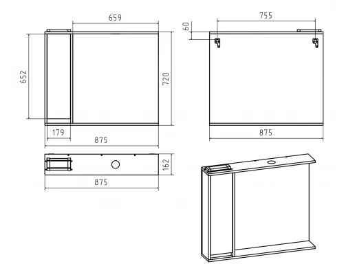 Зеркальный шкаф Misty Алиса - 90 белый левый Э-Али04090-01Л