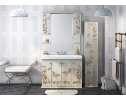 Зеркальный шкаф Misty Бабочка -120 Зеркало-шкаф (свет) бежевое патина Л-Баб04120-033Св