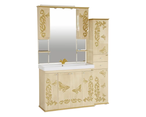 Зеркальный шкаф Misty Бабочка -120 Зеркало-шкаф (свет) бежевое патина Л-Баб04120-033Св