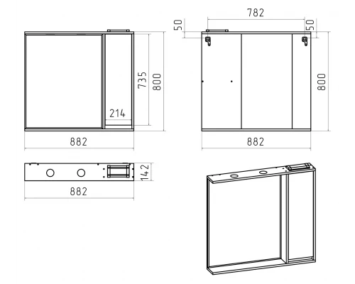 Зеркальный шкаф Brevita Balaton - 90 правый (комбинированный)