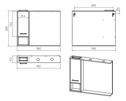 Зеркальный шкаф Misty Фетта - 100 с нишей белый левый П-Фет04100-011Л