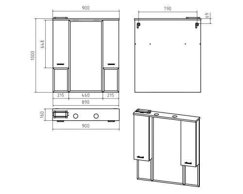 Зеркальный шкаф Misty Терра - 90 серый П-Тер02090-0501
