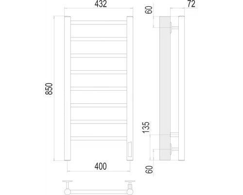 Полотенцесушитель Terminus Аврора П8 400х850 электро