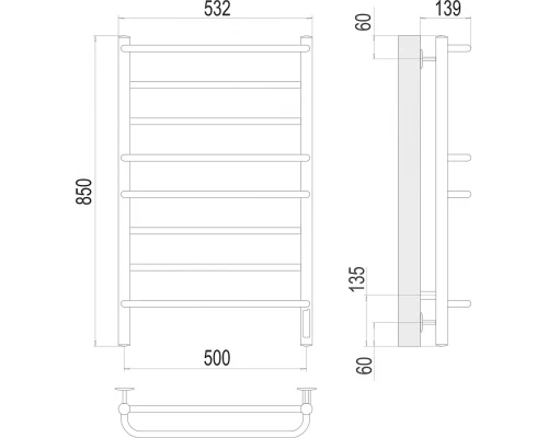 Полотенцесушитель Terminus Евромикс квадро П8 500х850 электро